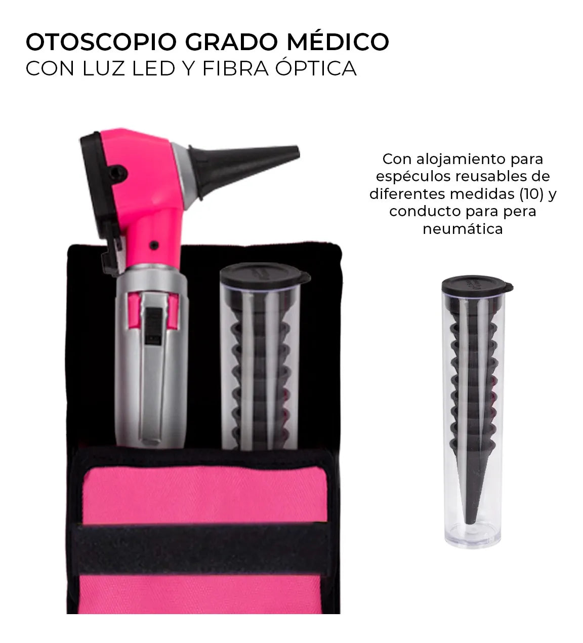 Otoscopio Medico Estudiante Con Estuche Espéculos y Lupa 3x para Consultorio