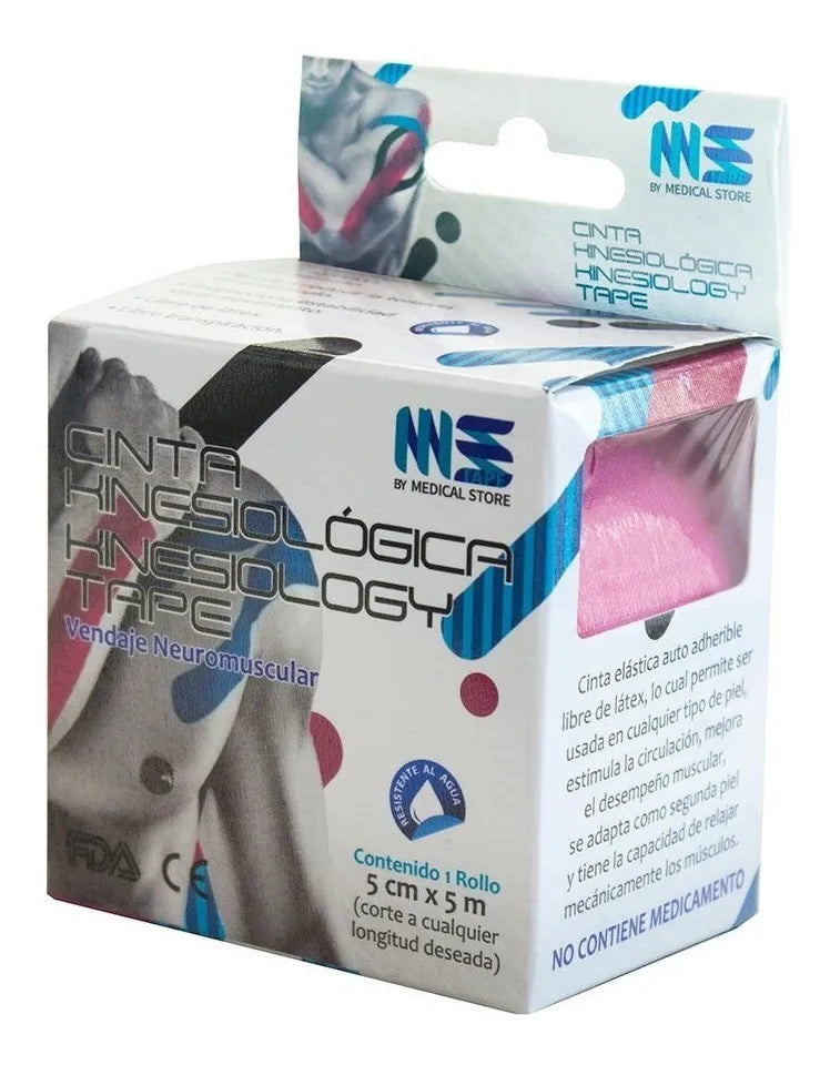 Cinta Kinesiológica MS Tape Hipoalergénica de Algodón Elástica 5m x 5cm Vendaje Neuromuscular para Lesiones Musculares y Articulares para Rehabilitación Deporte y Drenaje Linfático