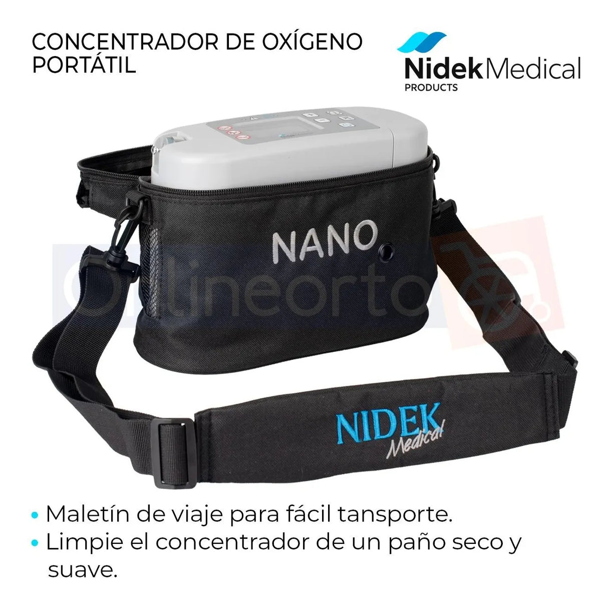 Nidek Nuvo Nano Z-855 Concentrador Portátil de Oxígeno con 5 Ajustes de Pulso Batería y Cargadores