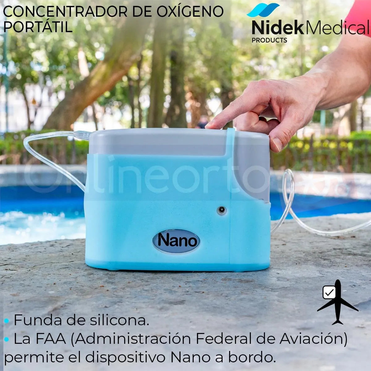 Nidek Nuvo Nano Z-855 Concentrador Portátil de Oxígeno con 5 Ajustes de Pulso Batería y Cargadores
