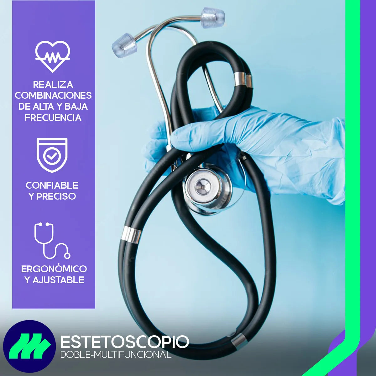 Estetoscopio Médico Contec SC32 Doble Campana Adulto y Pediátrico Tubo Doble PVC Alta Sensibilidad Diagnóstico Clínico Preciso