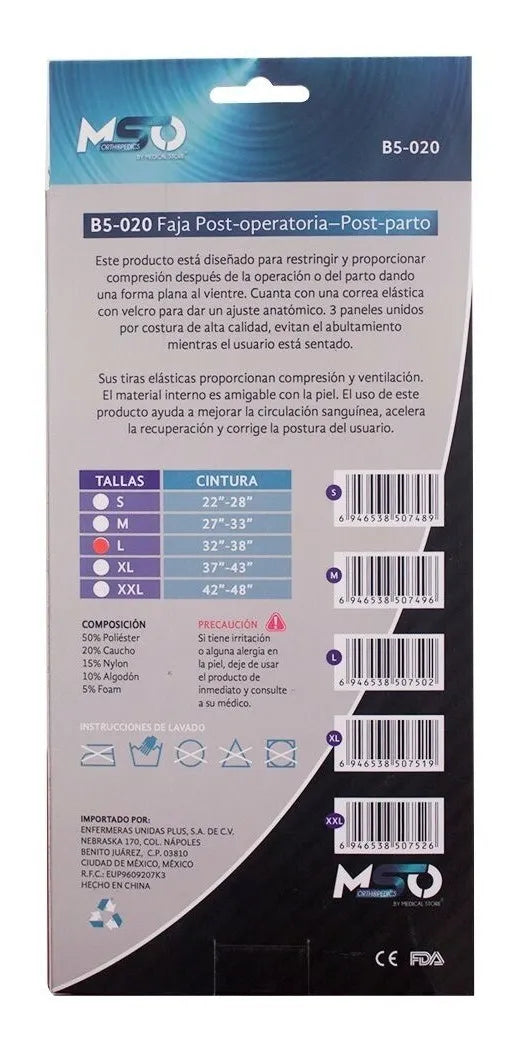 Faja Abdominal Postparto Postoperatoria Maternidad Marca Mso
