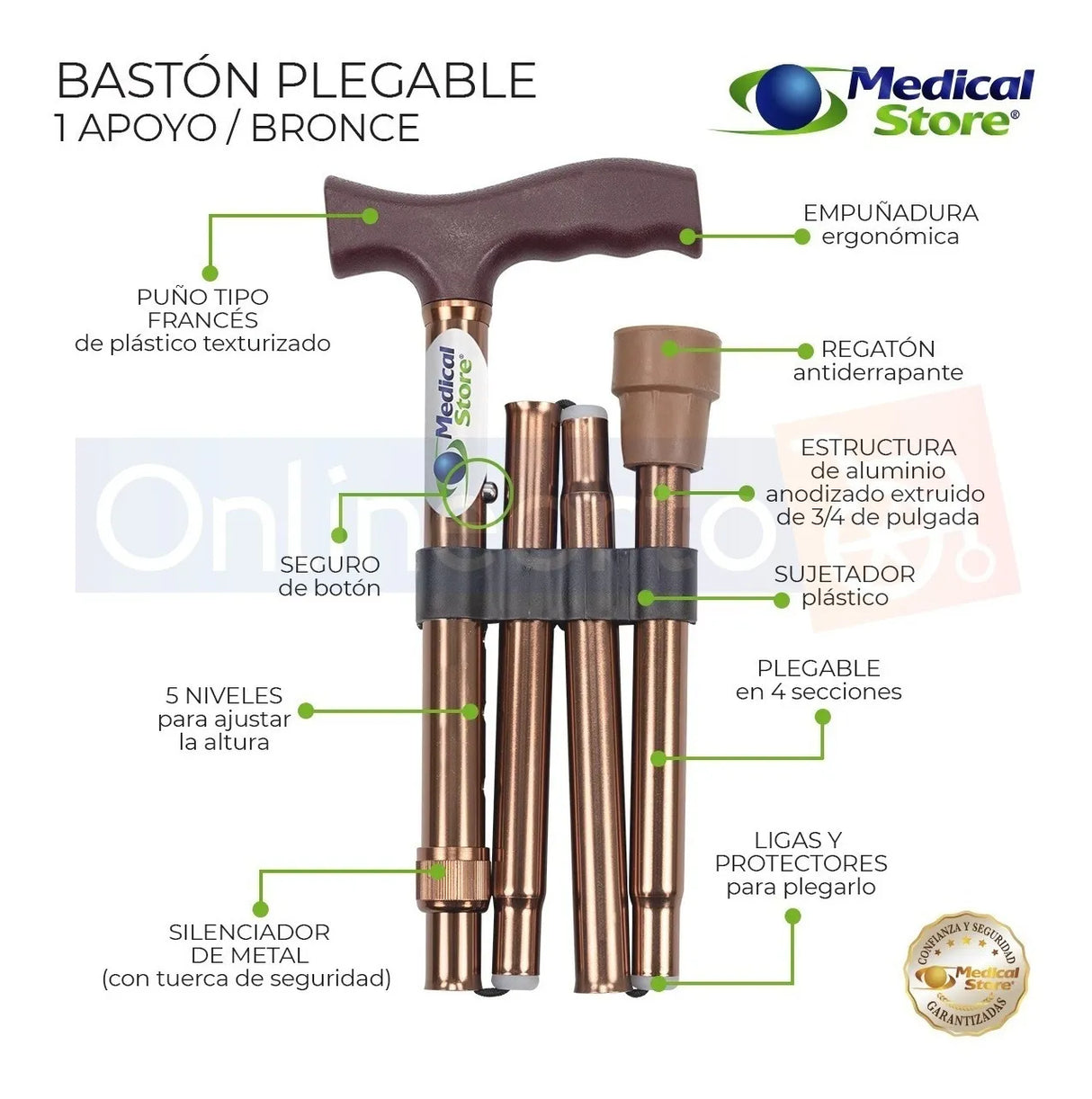 Detalle del tubo de aluminio del Bastón Plegable de Lujo