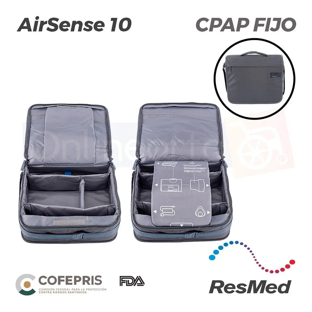 Bolsa de viaje para CPAP ResMed AirSense 10 ideal para transporte y protección del equipo.