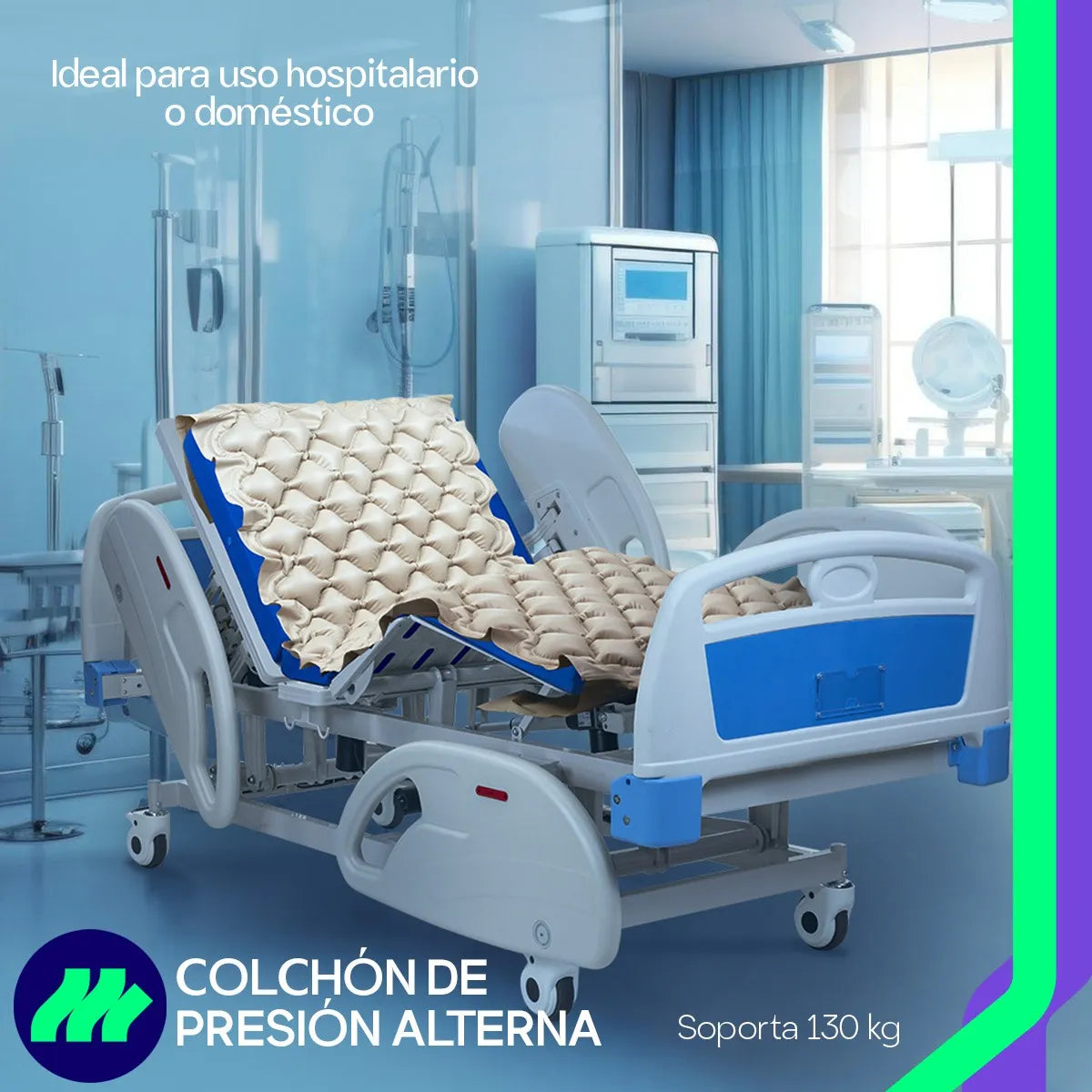 Detalle de la altura máxima de las células del colchón antiescaras de presión alterna para soporte óptimo.