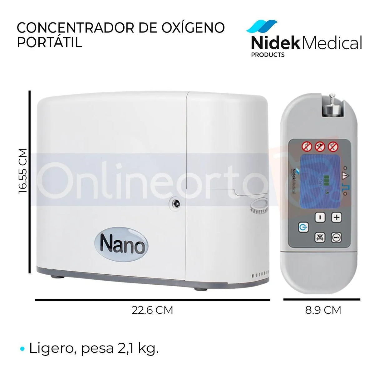 Nidek Nuvo Nano Z-855 Concentrador Portátil de Oxígeno con 5 Ajustes de Pulso Batería y Cargadores