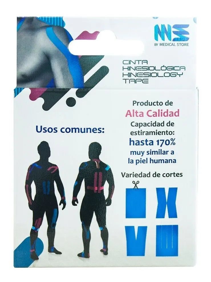 Cinta Kinesiológica MS Tape Hipoalergénica de Algodón Elástica 5m x 5cm Vendaje Neuromuscular para Lesiones Musculares y Articulares para Rehabilitación Deporte y Drenaje Linfático