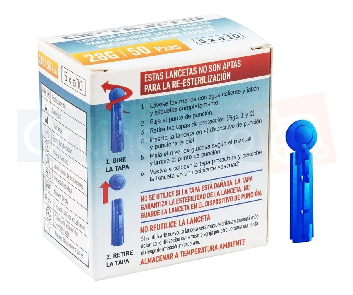 Lancetas Para Medición de Glucosa Optilets Caja 50 Piezas Compatible Glucómetro Abra Desechables y de Uso Único Seguras, Higiénicas y Precisas para Diabetes