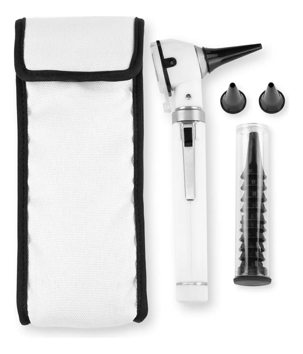 Otoscopio Grado Médico Mediglob con Luz LED Blanca 4000K Lupa Rotatoria 3x Estuche y Espéculos de Diagnóstico Clip ON/OFF
