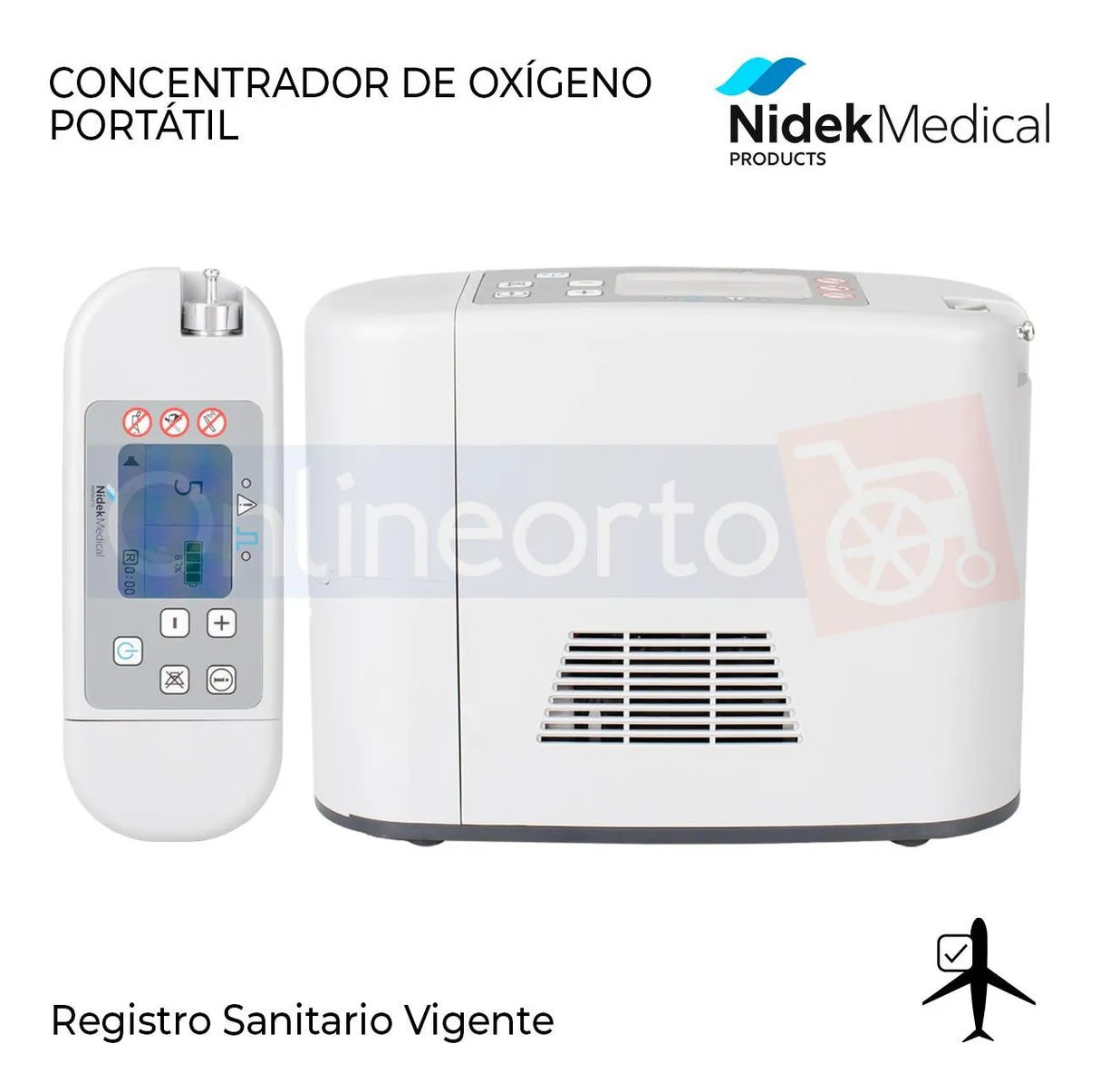 Nidek Nuvo Nano Z-855 Concentrador Portátil de Oxígeno con 5 Ajustes de Pulso Batería y Cargadores
