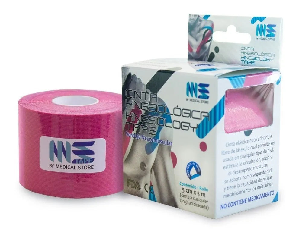 Cinta Kinesiológica MS Tape Hipoalergénica de Algodón Elástica 5m x 5cm Vendaje Neuromuscular para Lesiones Musculares y Articulares para Rehabilitación Deporte y Drenaje Linfático