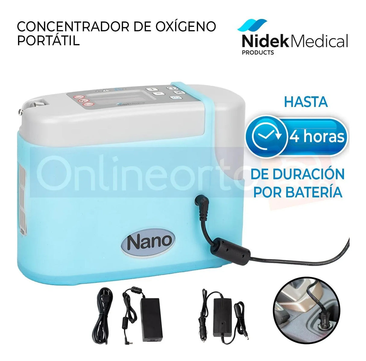 Nidek Nuvo Nano Z-855 Concentrador Portátil de Oxígeno con 5 Ajustes de Pulso Batería y Cargadores
