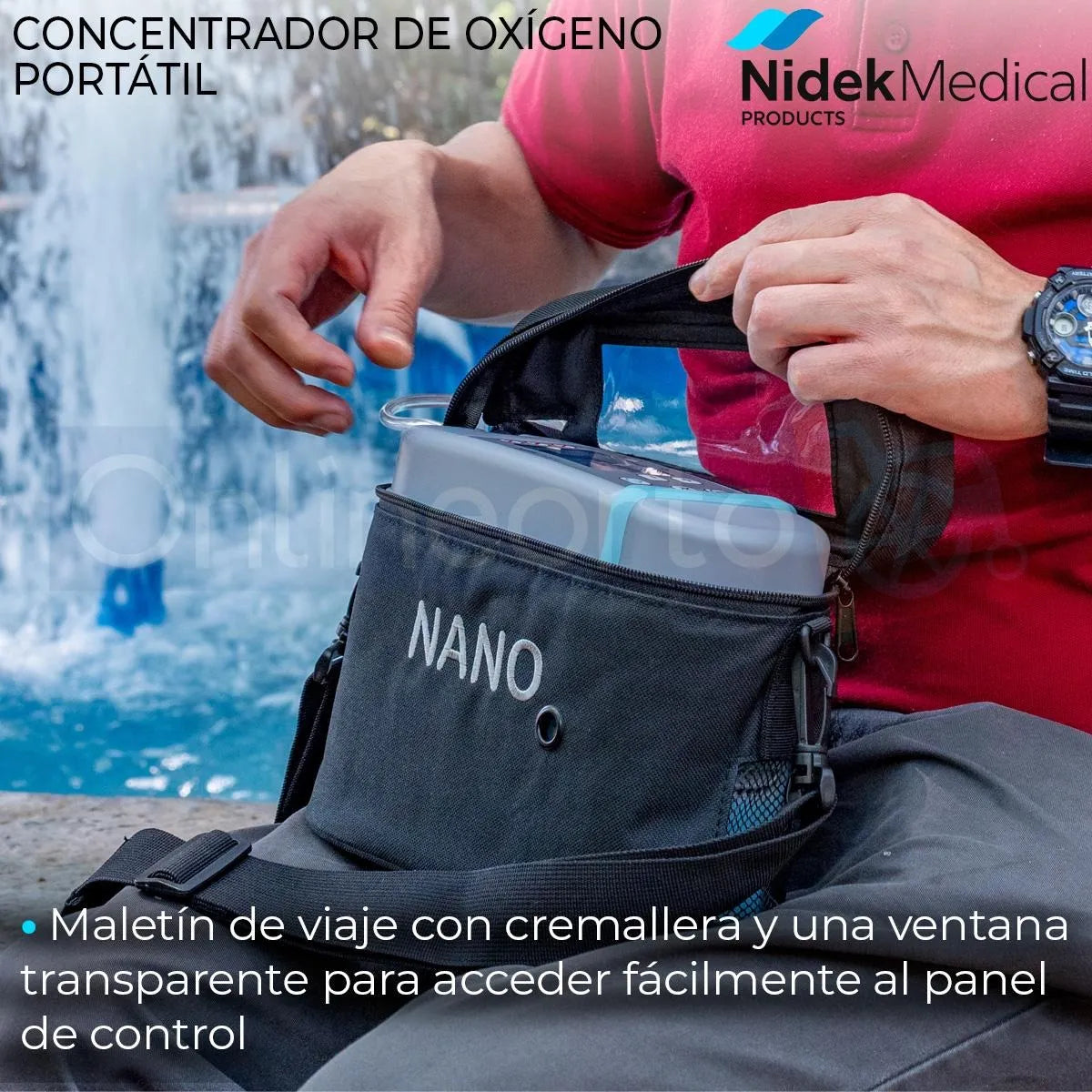 Nidek Nuvo Nano Z-855 Concentrador Portátil de Oxígeno con 5 Ajustes de Pulso Batería y Cargadores