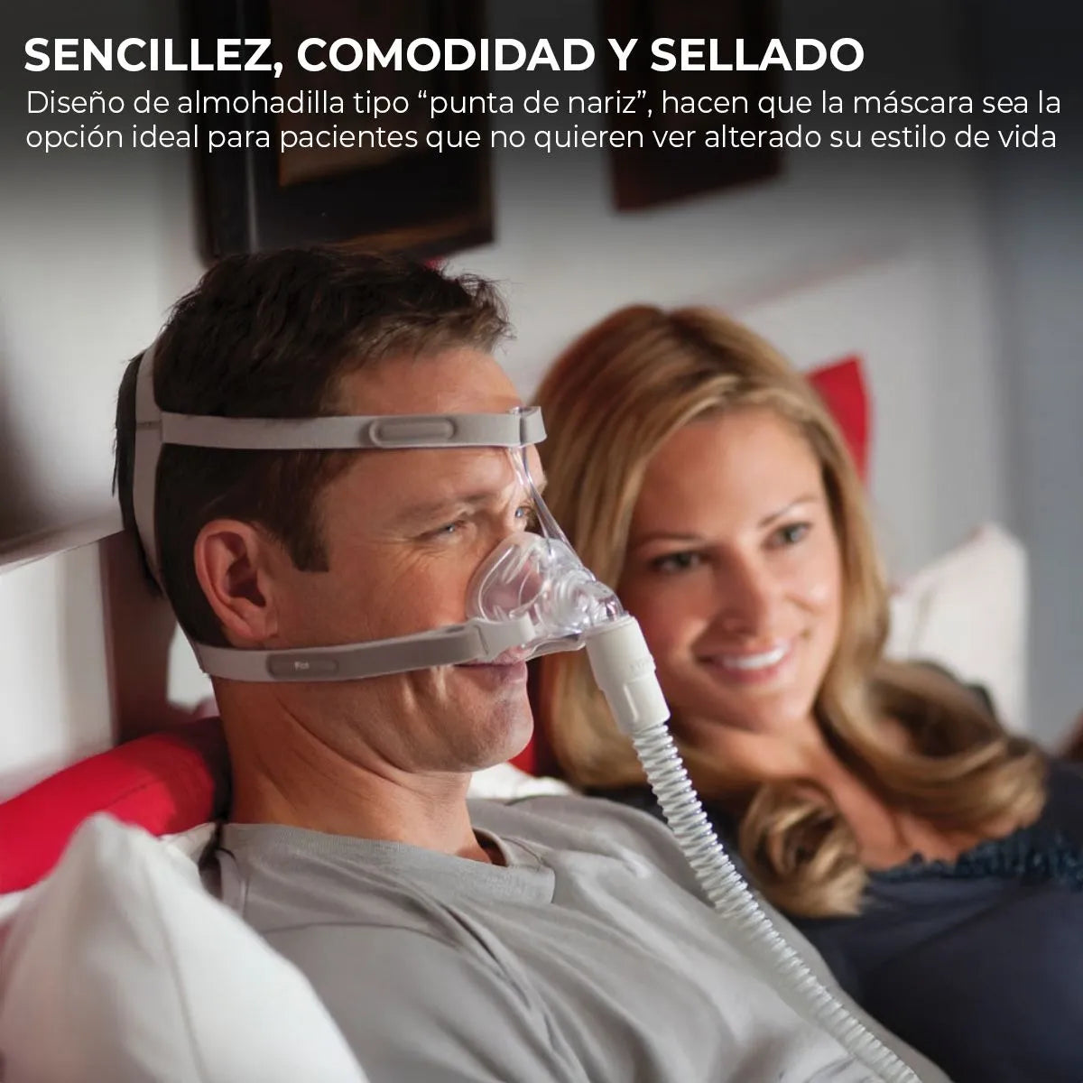 Pantalla a color con navegación por íconos. Permite visualizar presión, horas de uso, datos de terapia y progreso del sueño