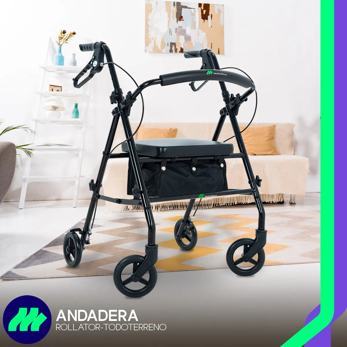 Andadera ortopédica rollator con asiento Medical Store OR23C vista frontal