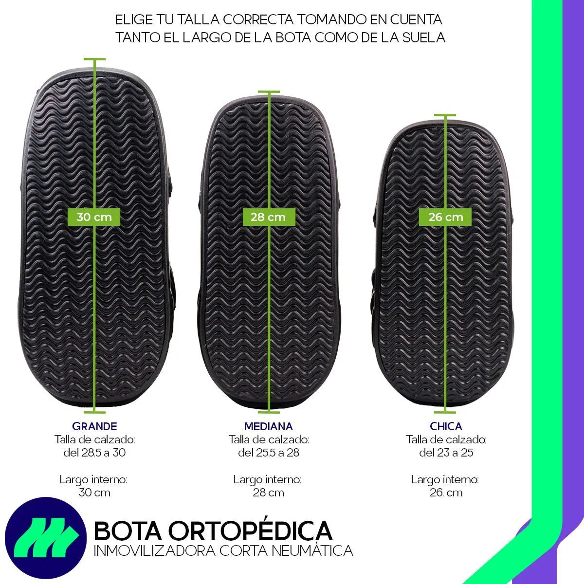 Vista posterior de la bota ortopédica corta con barras laterales de soporte.