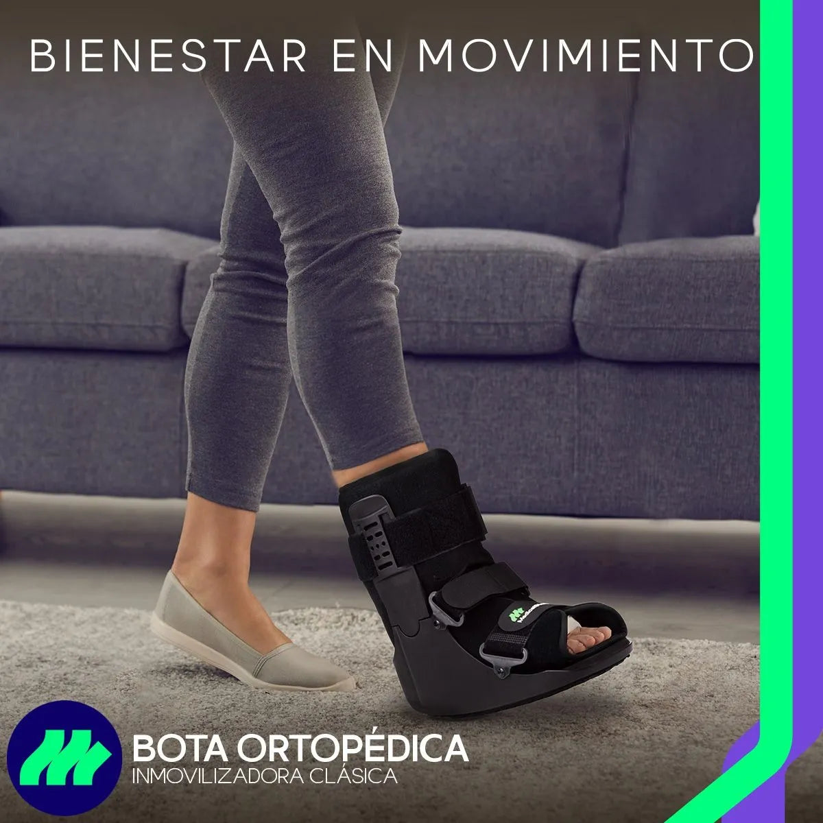 Suela antiderrapante y plantilla perforada de bota inmovilizadora tobillo corta