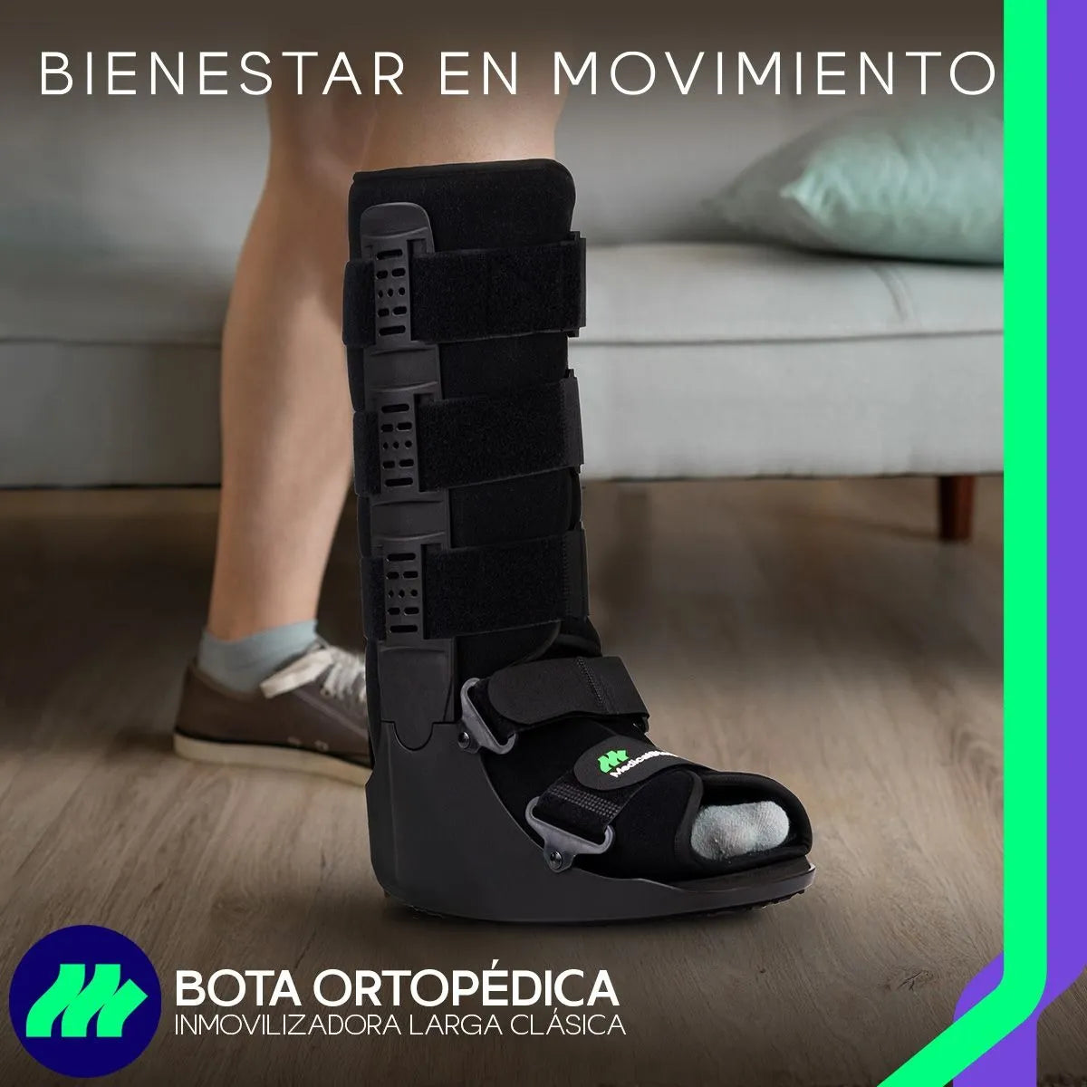 Detalle de la almohadilla interna de velour de la bota ortopédica inmovilizador de tobillo para mayor comodidad.
