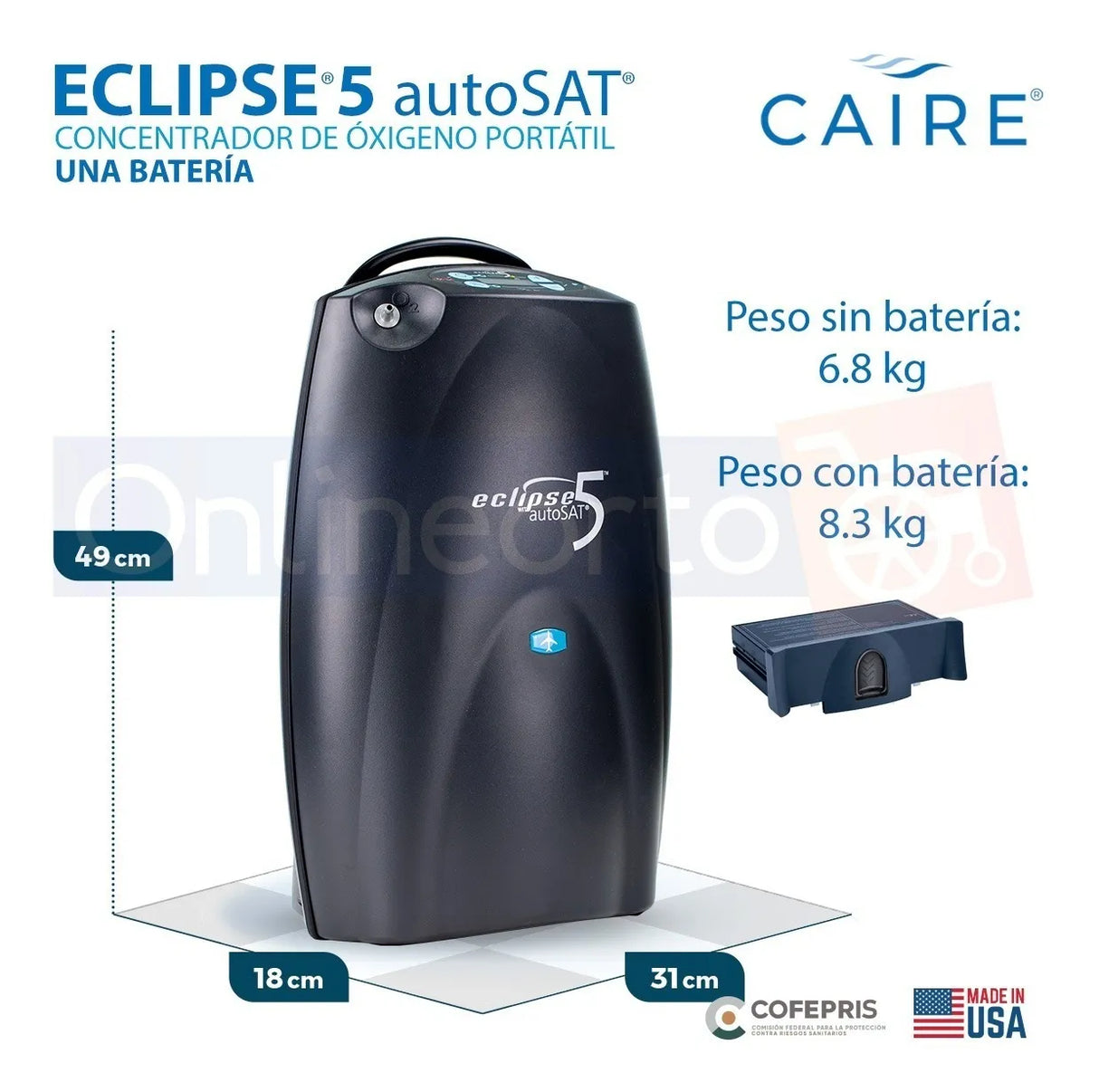 Concentrador de Oxígeno Portátil Sequal Eclipse Hibrido 1 bateria