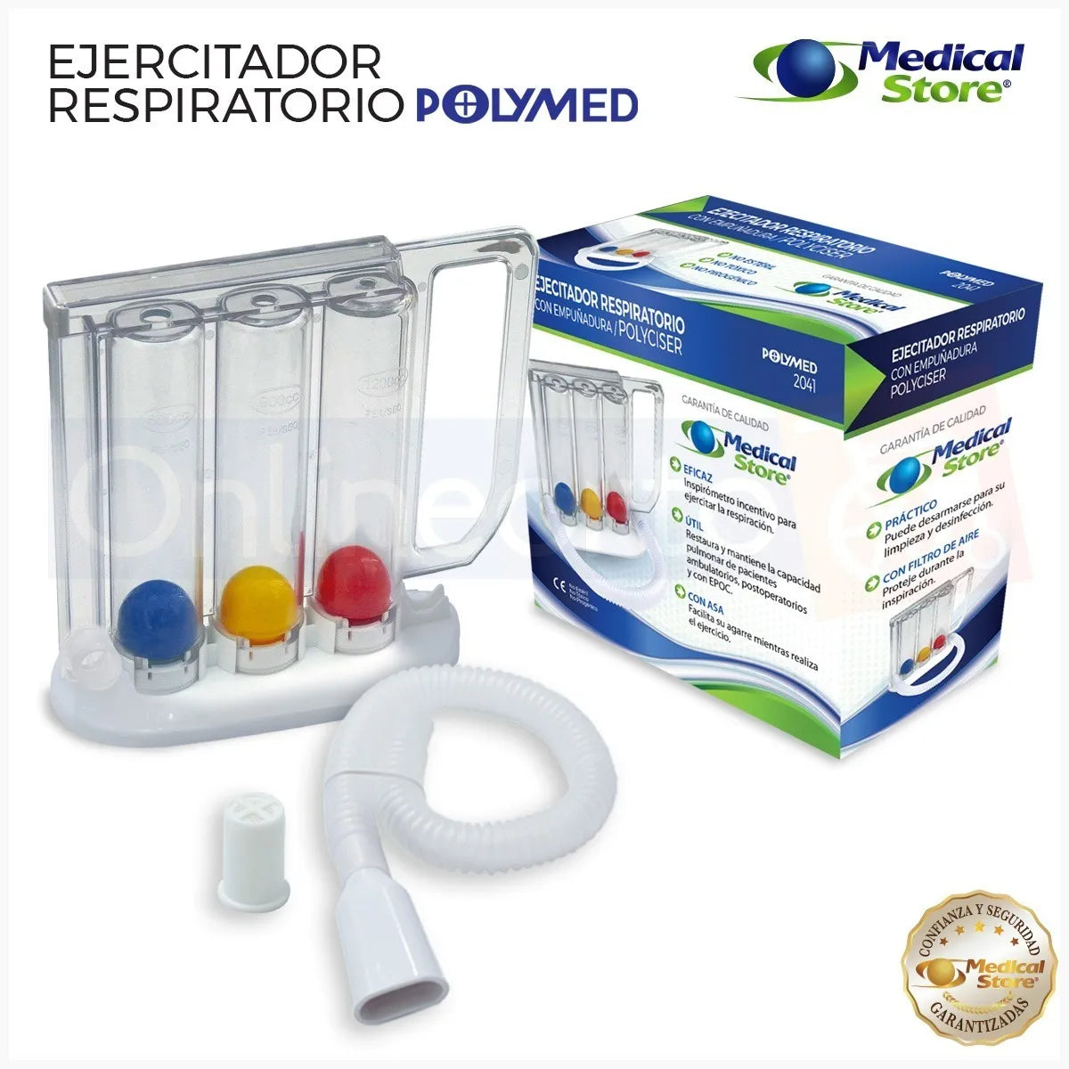 Inspirómetro Ejercitador Pulmonar Respiratorio con Asa Ergonómica Filtro de Aire y Diseño Desarmable para Limpieza Gimnasia Respiratoria Segura