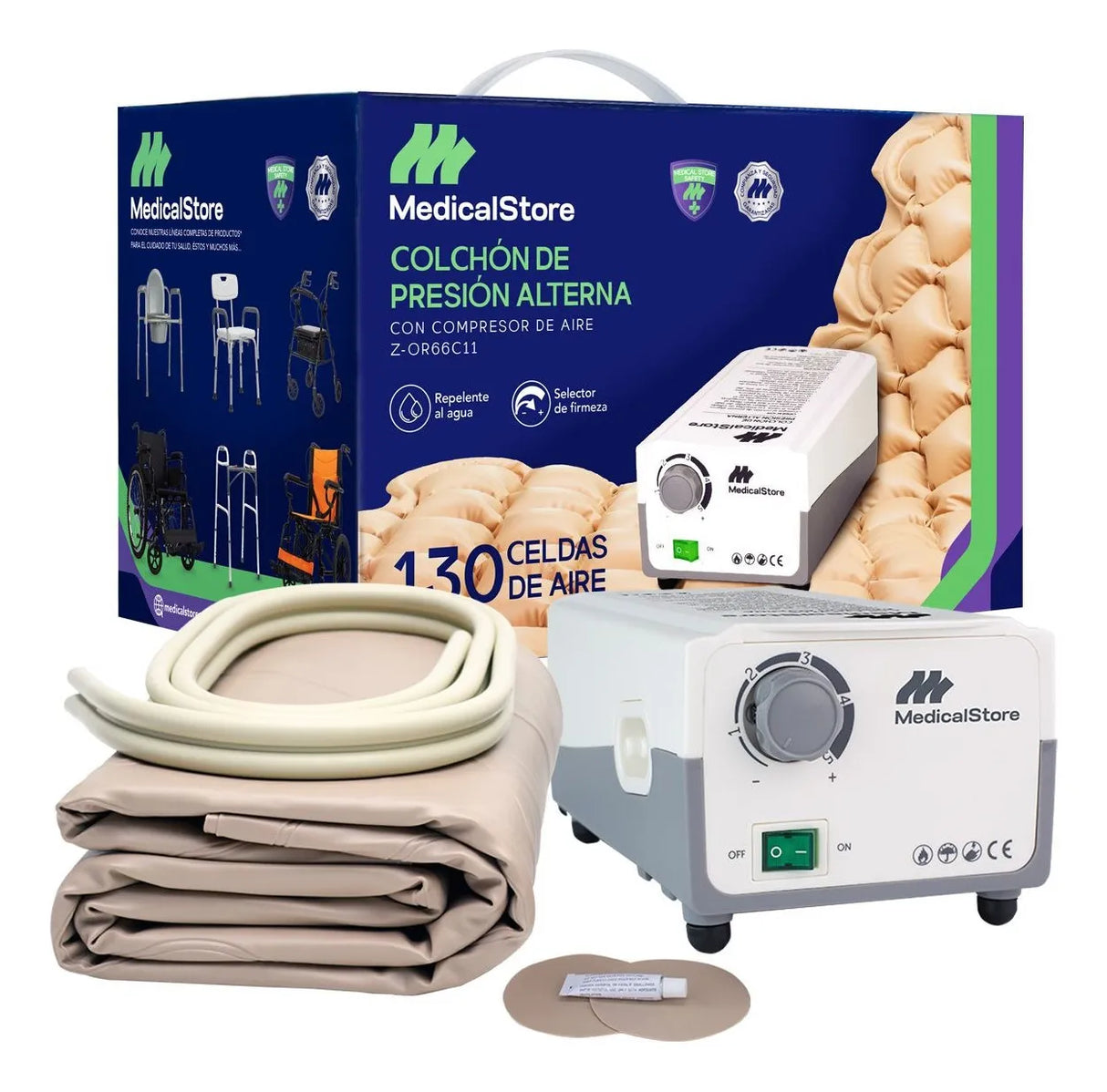 Colchón antiescaras de presión alterna con células de aire para prevención de úlceras y confort prolongado.