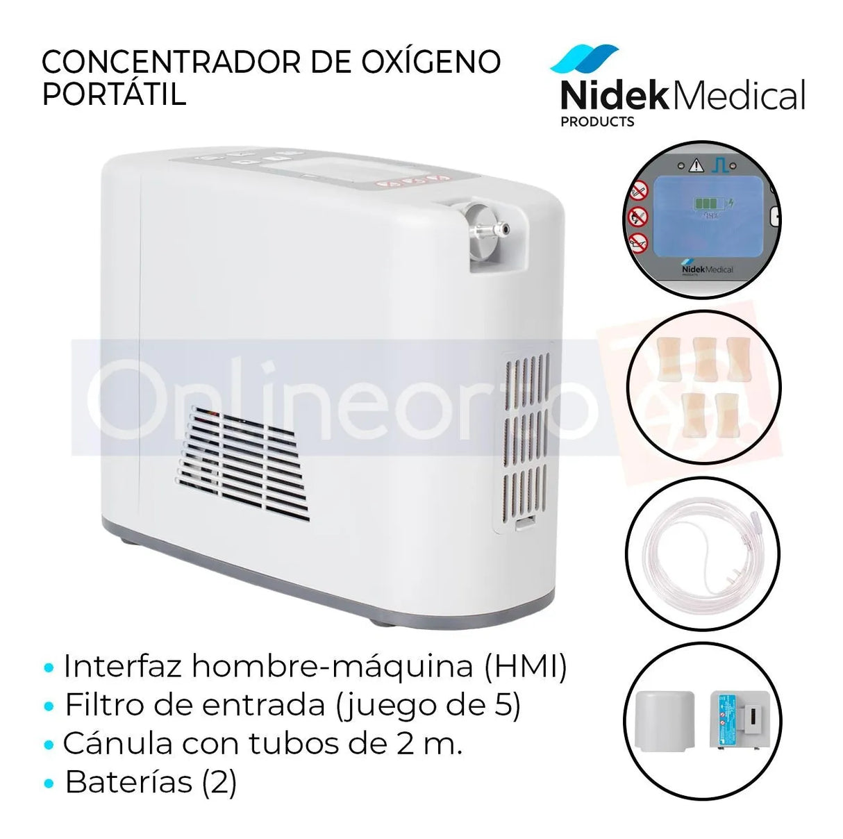 Nidek Nuvo Nano Z-855 Concentrador Portátil de Oxígeno con 5 Ajustes de Pulso Batería y Cargadores
