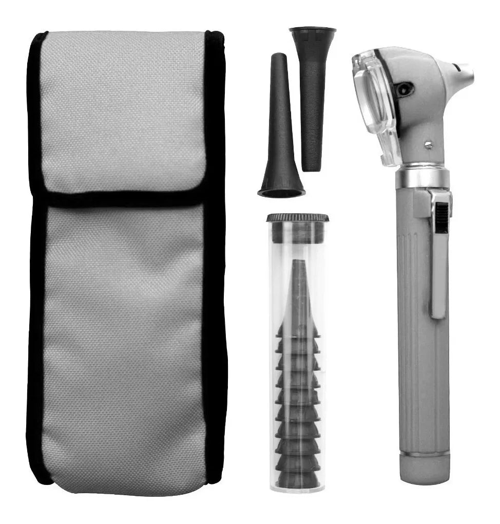 Otoscopio Grado Médico Mediglob con Luz LED Blanca 4000K Lupa Rotatoria 3x Estuche y Espéculos de Diagnóstico Clip ON/OFF