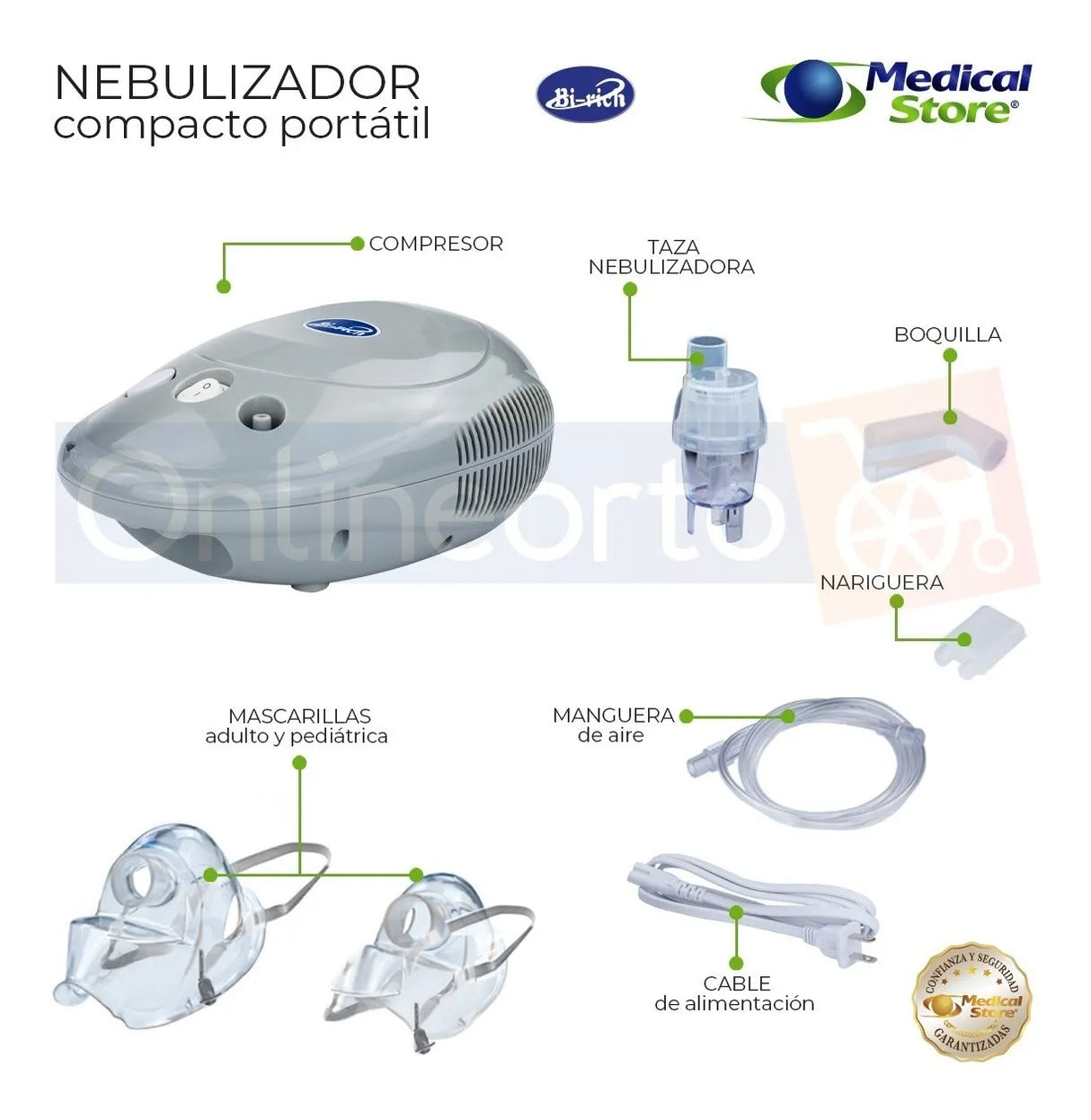 Compresor compacto del Nebulizador Médico Portátil Silencioso, garantizando flujo eficiente de medicamento y tratamiento cómodo en casa o viaje.