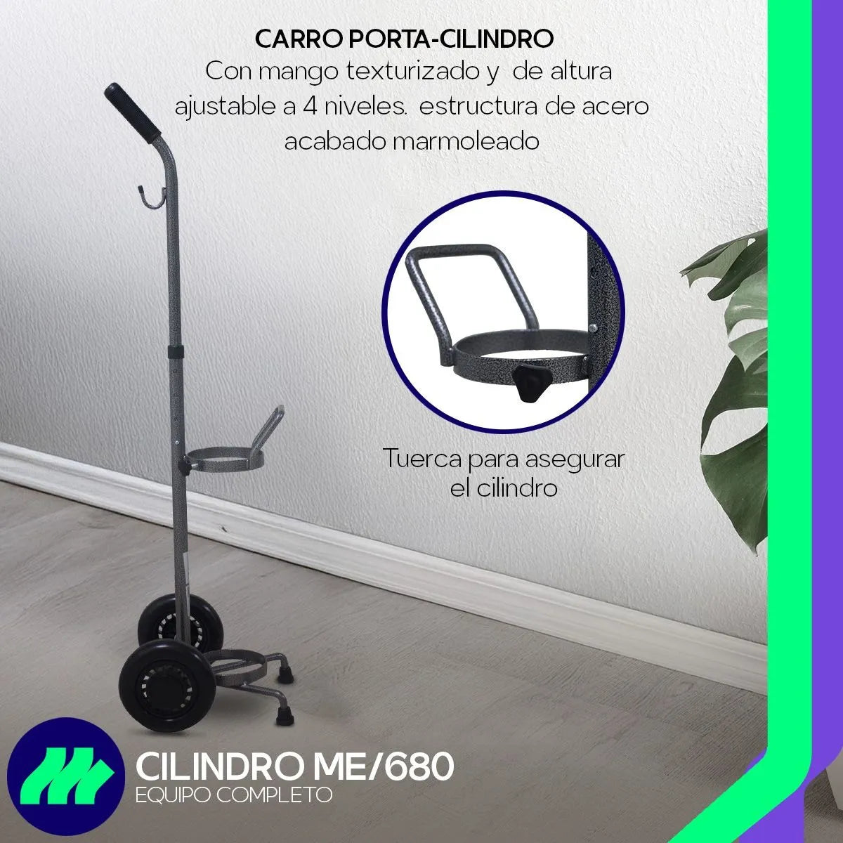 Tanque De Oxigeno 680 Con Carrito Transportador Regulador Canula Vaso