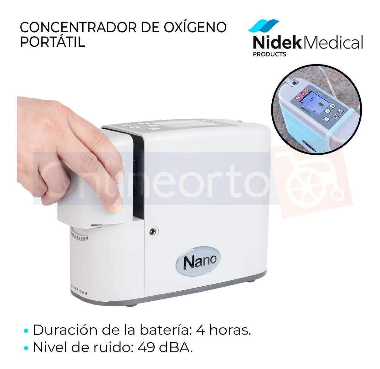 Nidek Nuvo Nano Z-855 Concentrador Portátil de Oxígeno con 5 Ajustes de Pulso Batería y Cargadores