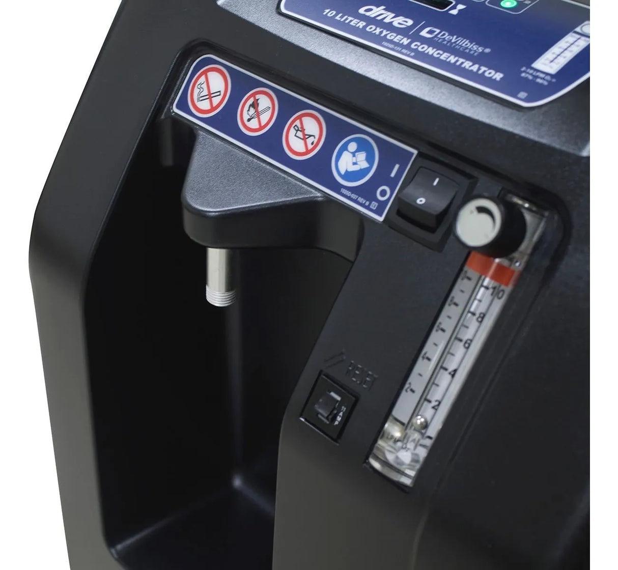 Concentrador de Oxígeno 10L DeVilbiss 1025DS con diseño ligero y eficiente para uso domiciliario o clínico.