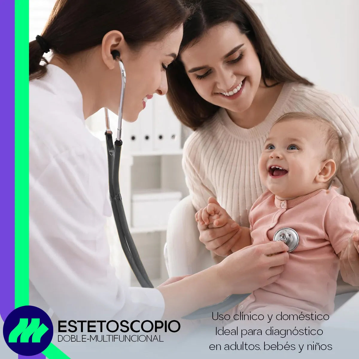 Estetoscopio Médico Contec SC32 Doble Campana Adulto y Pediátrico Tubo Doble PVC Alta Sensibilidad Diagnóstico Clínico Preciso