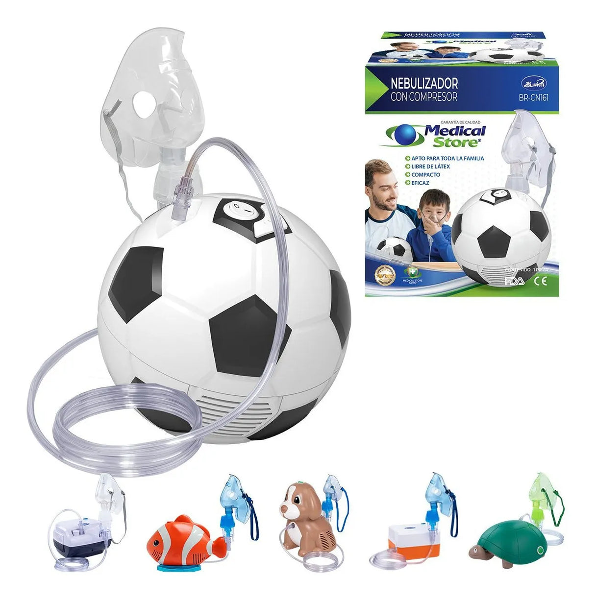 Nebulizador Médico Portátil Balón en color blanco, compacto y silencioso para adultos e infantil.