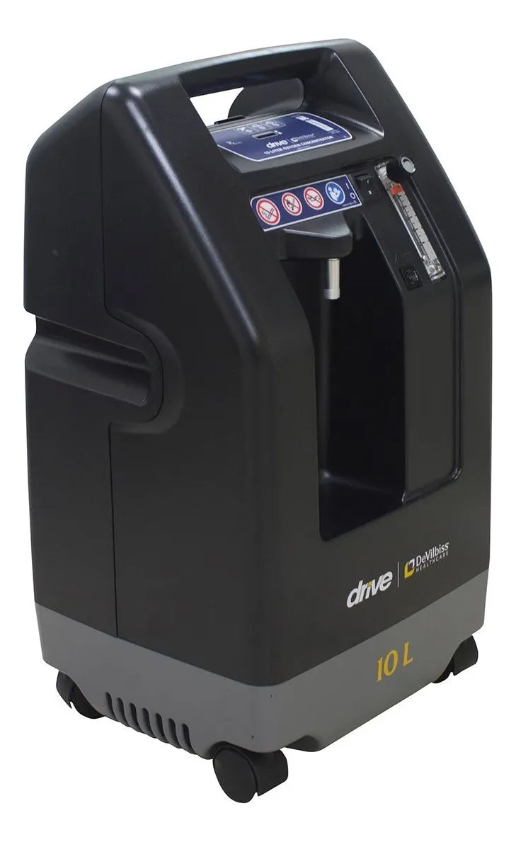 Concentrador de Oxígeno 10L DeVilbiss con medidor de flujo ajustable de 2 a 10 litros por minuto para terapias respiratorias seguras.