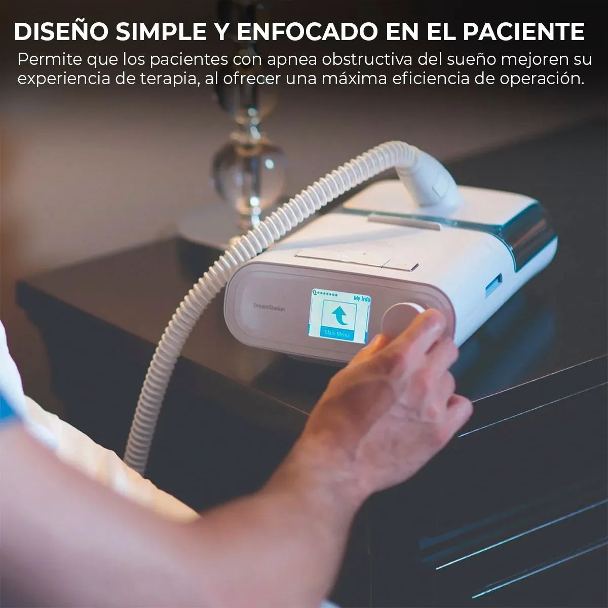 Estuche de transporte, manual, manguera, filtros, tarjeta SD y cargador de 80W. Todo lo necesario para iniciar la terapia.