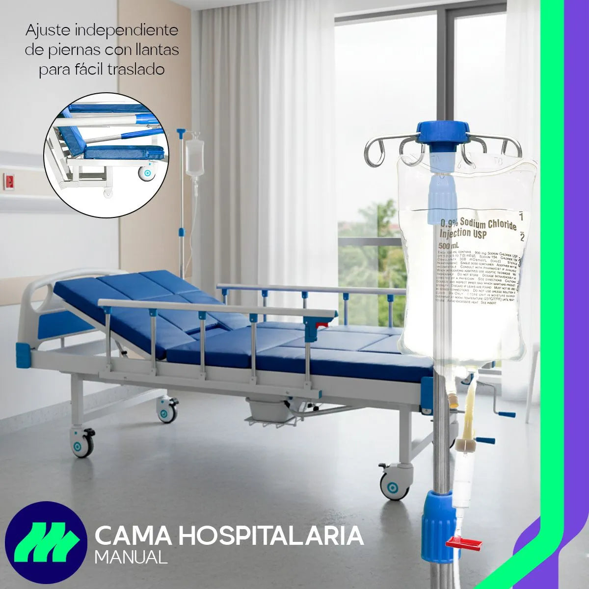 Barandales abatibles que ofrecen protección contra caídas y mayor seguridad para el paciente.