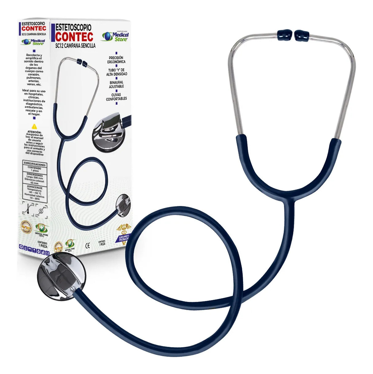 Estetoscopio Médico Contec SC12 Campana Sencilla Ergonomía Profesional Alta Sensibilidad Acústica Uso Clínico en Hospitales y Clínicas
