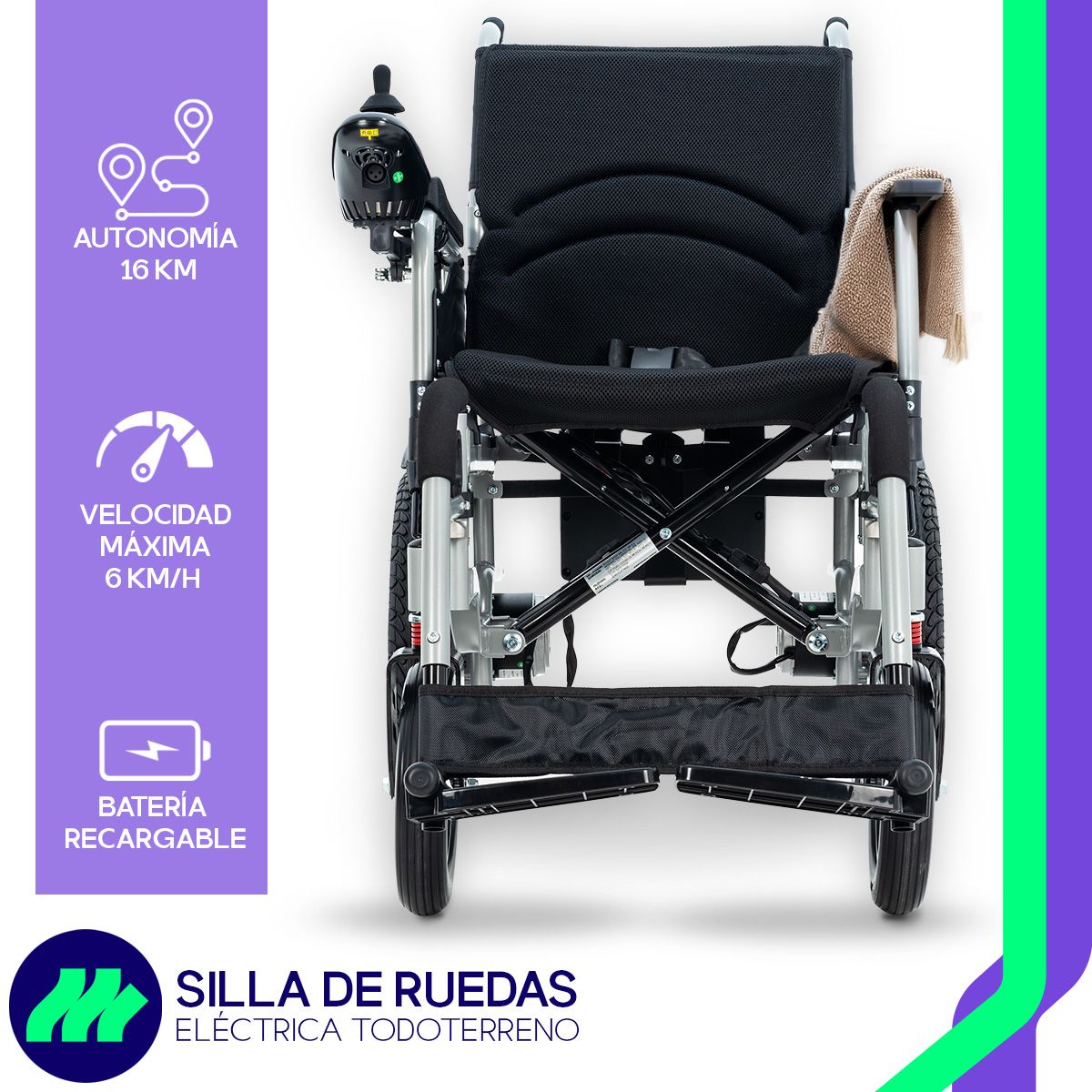 Ruedas delanteras y traseras todoterreno de la silla de ruedas eléctrica plegable