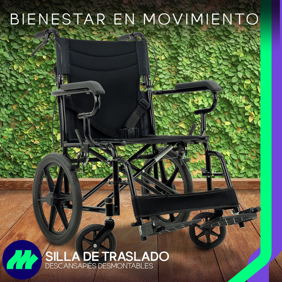 Silla de Ruedas Traslado Plegable compacta para interiores y exteriores