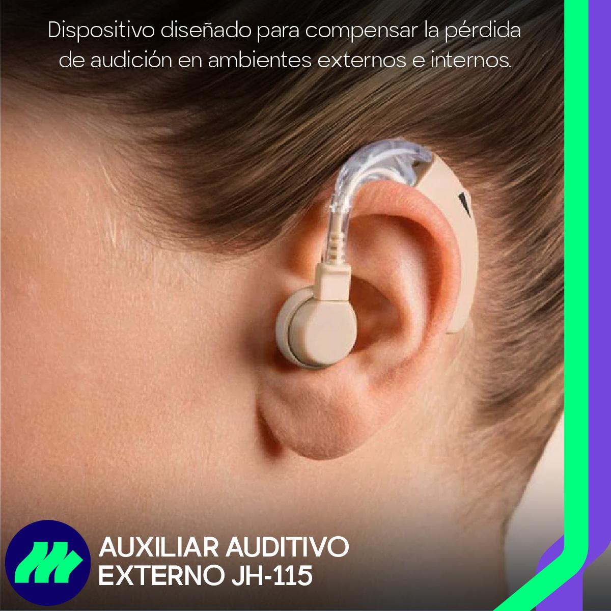 Audífono con baterías, gomas de repuesto y estuche. Todo lo necesario para disfrutar una audición clara y sin interferencias.