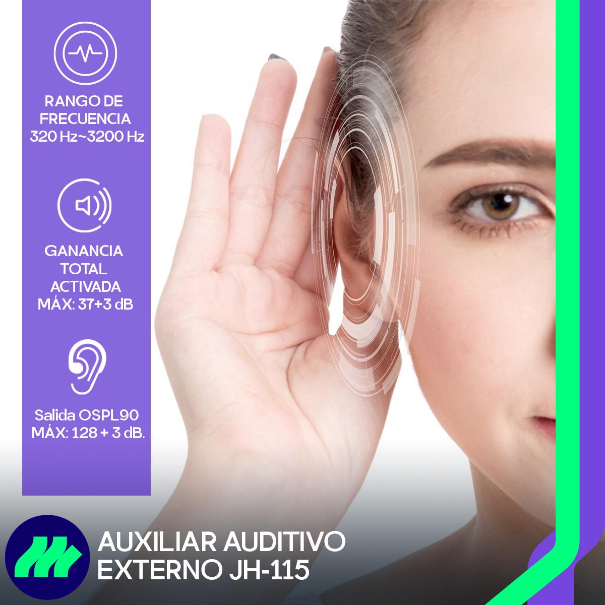 Diseño compacto y discreto del audífono amplificador, ofrece sonido nítido y volumen ajustable para cualquier entorno.