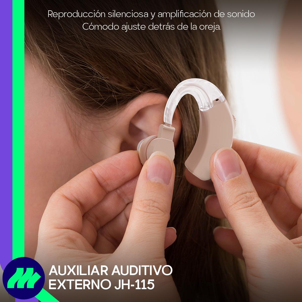 Dispositivo auditivo con control de volumen de fácil acceso. Ideal para ajustar la intensidad de sonido según tus necesidades.