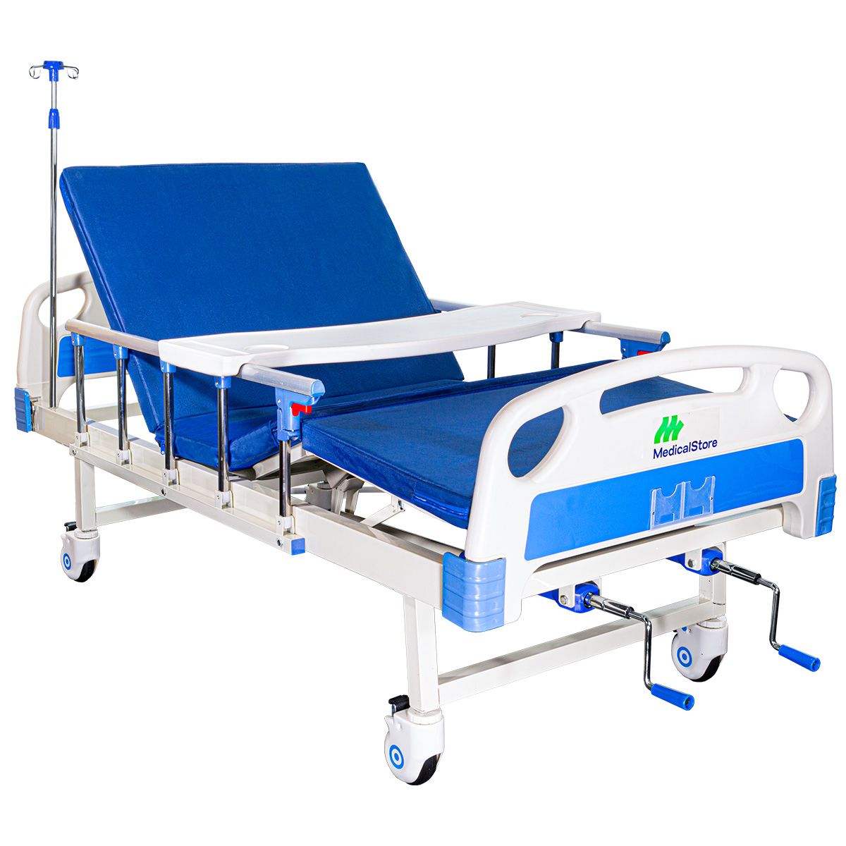 Cama Hospitalaria Manual Porta Suero 4 Ganchos Mesa Color Blanco Colchón Impermeable Mesa Ajustable Barandales Abatibles Cabecera Y Piecera Desmontables Ruedas Con Freno