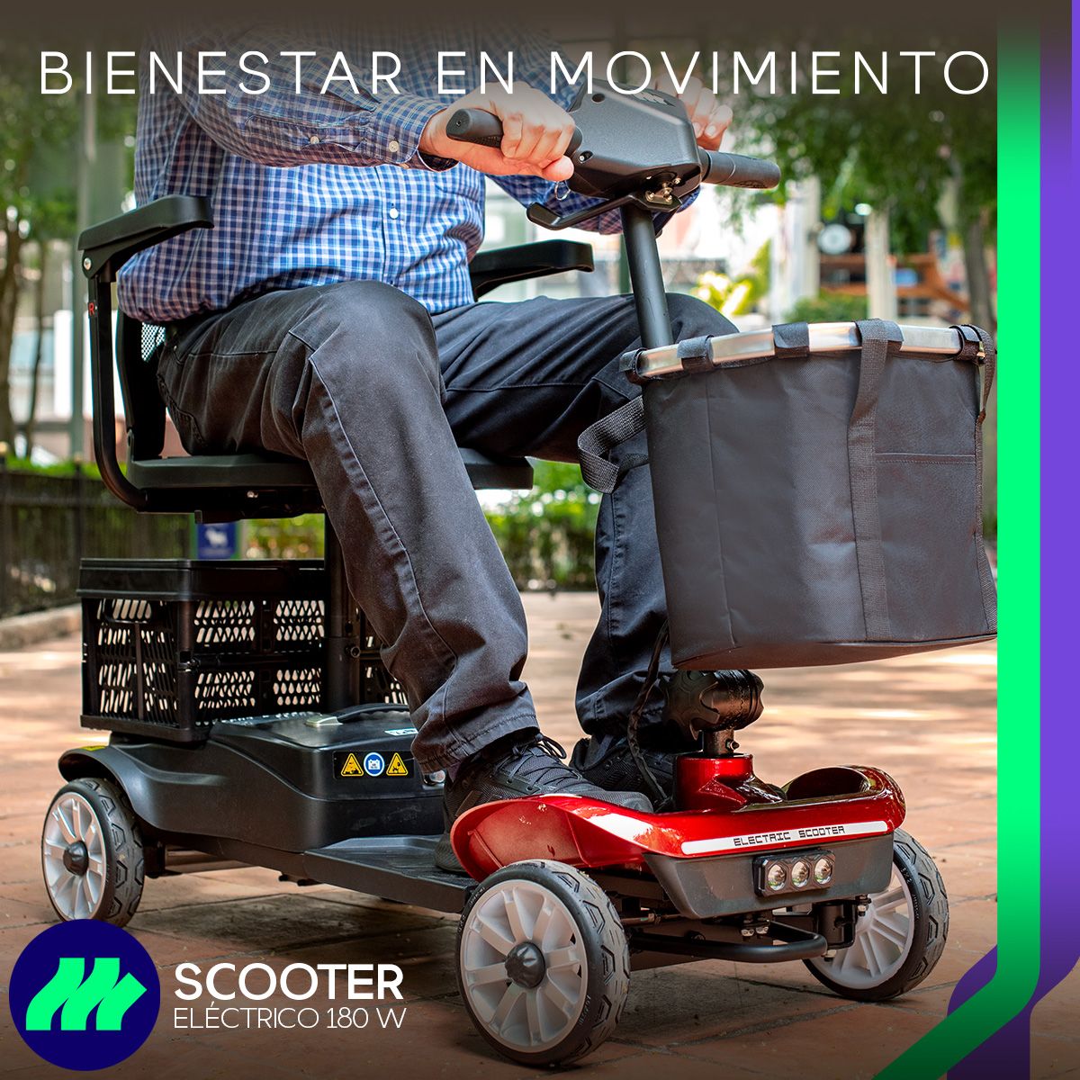 Vista lateral del scooter eléctrico plegable para adultos mayores
