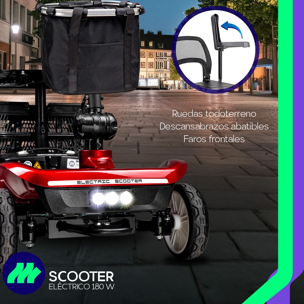 Manubrio ajustable del scooter eléctrico 4 ruedas adultos mayores