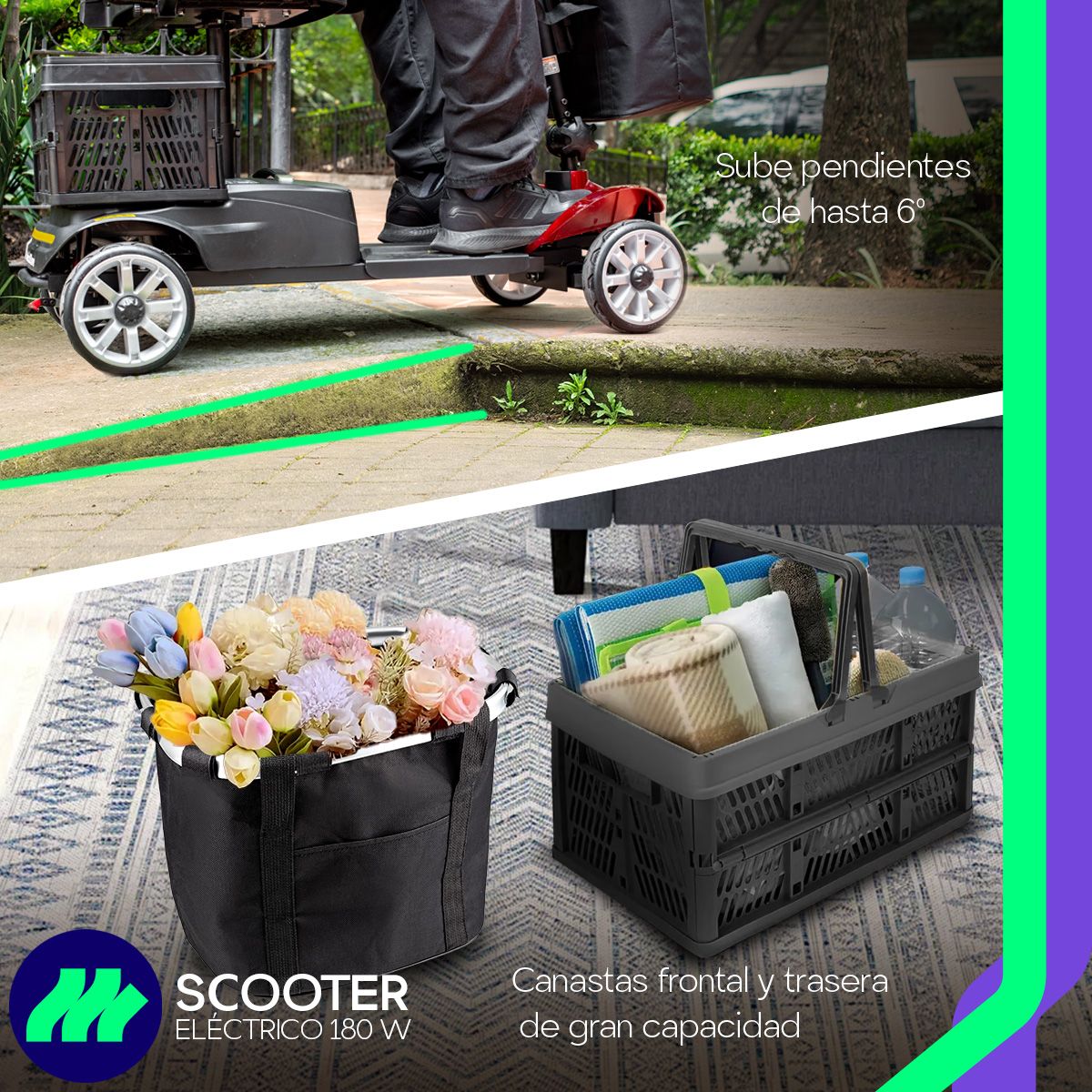 Detalle de joystick y controles del scooter eléctrico para adultos mayores