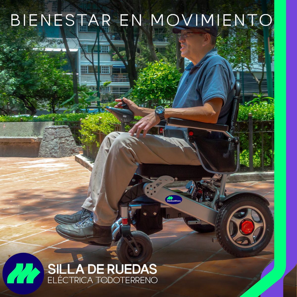 Asiento acojinado y respaldo ergonómico de la silla eléctrica plegable para mayor confort durante su uso.