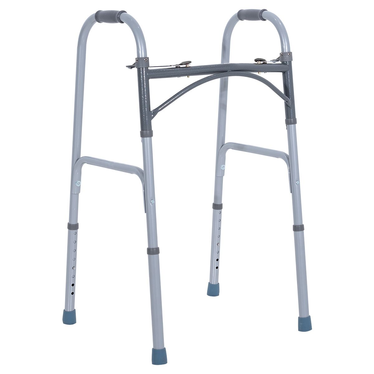 Andadera ortopédica plegable frontal para adultos, estructura de aluminio y empuñaduras texturizadas