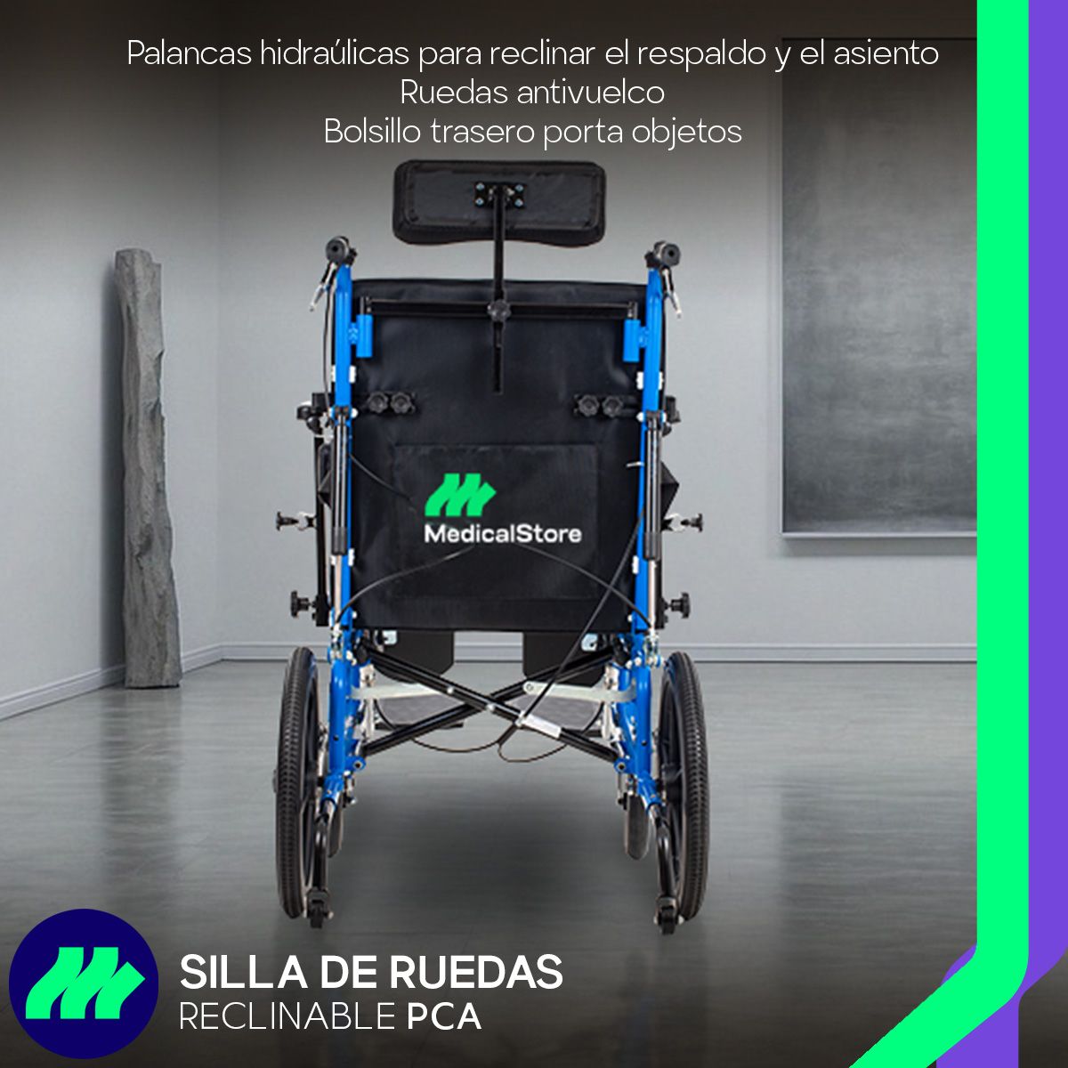 Charola ajustable y desmontable de la silla de ruedas PCA, perfecta para alimentación o soporte diario.