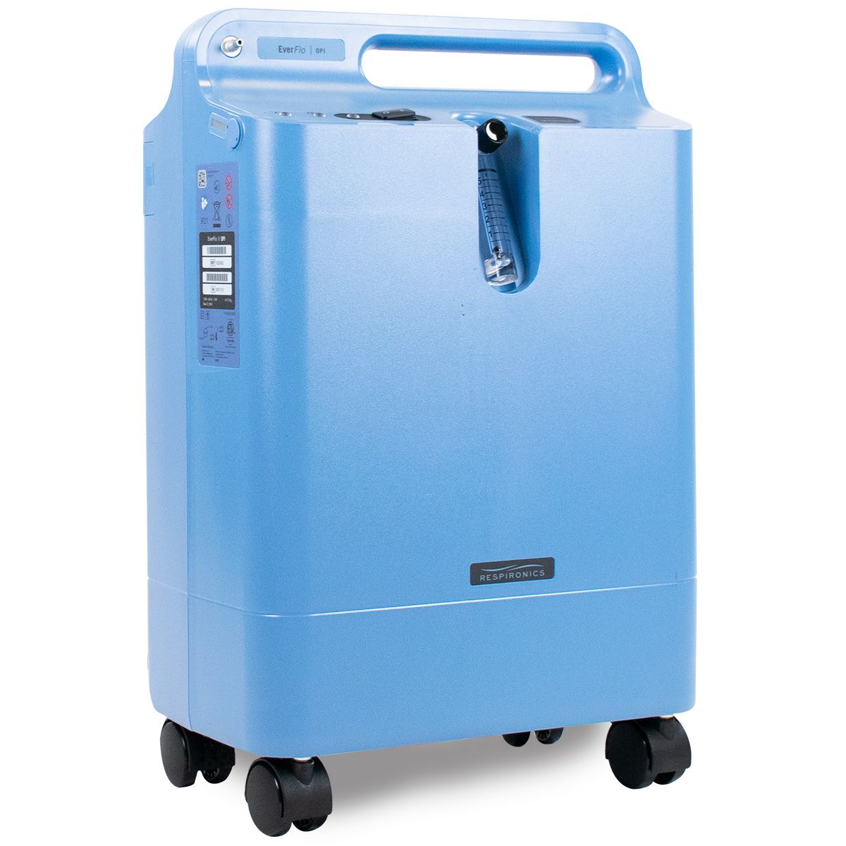 Concentrador de oxígeno EverFlo Philips Respironics de 5 litros grado médico color azul, diseño compacto y ergonómico.